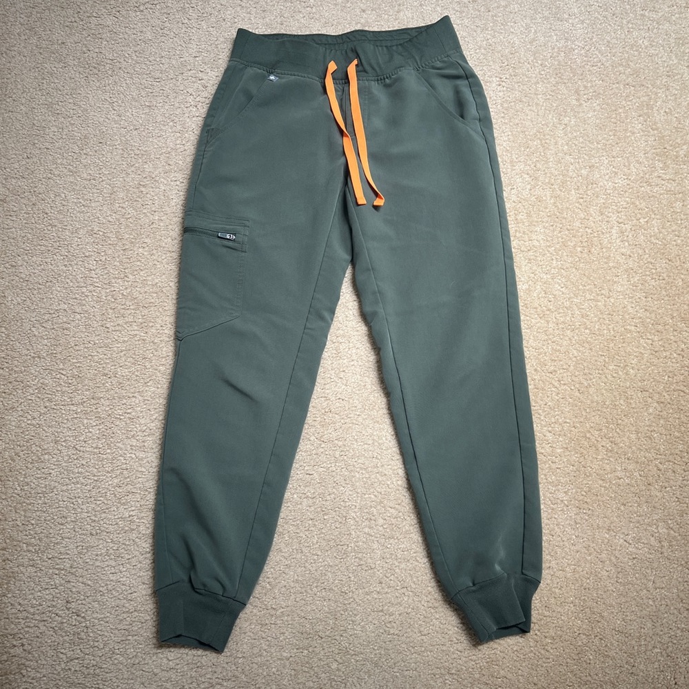 Figs Olive Jogger Pants with Orange Drawstring